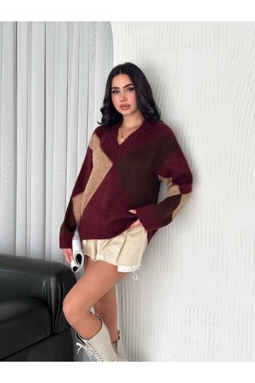 BAKLAVA DESEN V YAKA YUMUŞAK TRİKO KAZAK