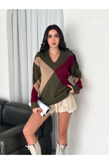 BAKLAVA DESEN V YAKA YUMUŞAK TRİKO KAZAK