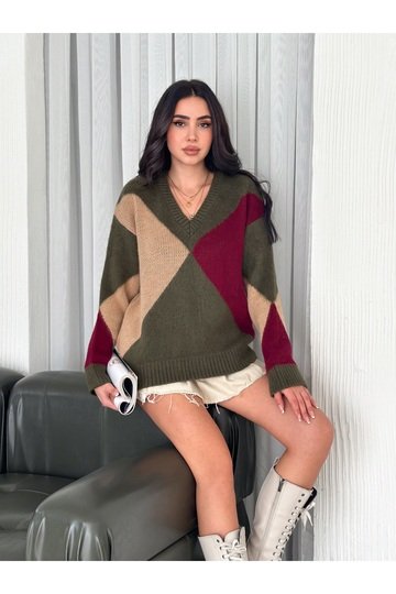 BAKLAVA DESEN V YAKA YUMUŞAK TRİKO KAZAK