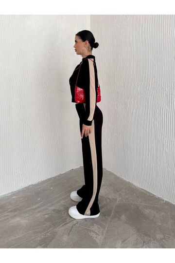 Şerit Detaylı Fermuarlı Modal Kumaş Eşofman Takım