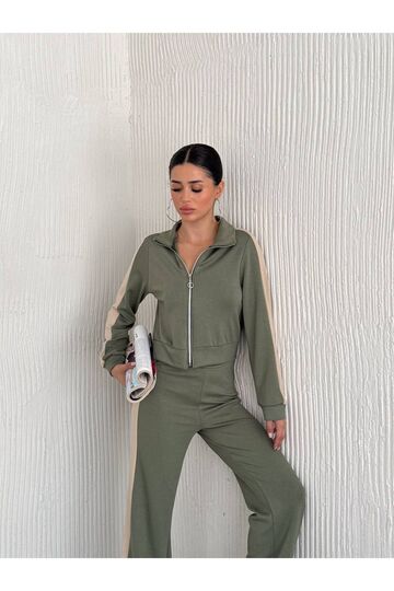 Şerit Detaylı Fermuarlı Modal Kumaş Eşofman Takım