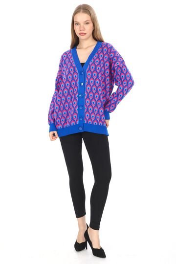 Triko Desenli  Düğmeli Oversize  Hırka