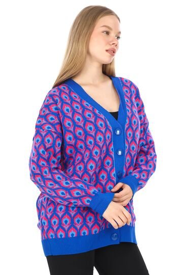 Triko Desenli  Düğmeli Oversize  Hırka