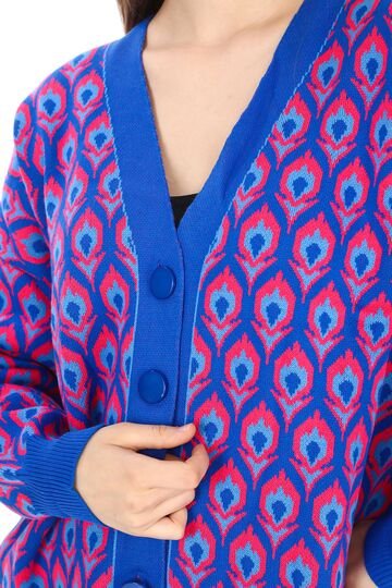 Triko Desenli  Düğmeli Oversize  Hırka
