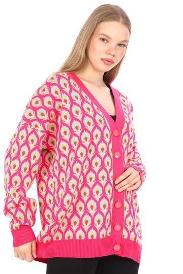 Triko Desenli  Düğmeli Oversize  Hırka