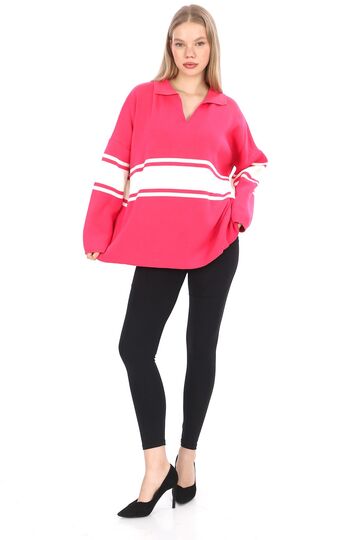 Garnili Triko Oversize  Polo V Yaka Kazak