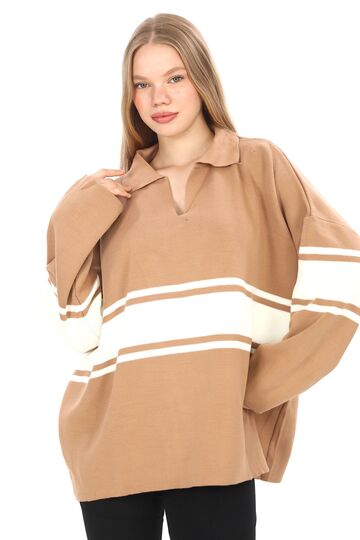 Garnili Triko Oversize  Polo V Yaka Kazak
