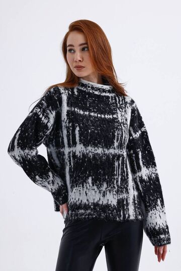 Ekose Desen Hakim Yaka Oversize Triko Kazak