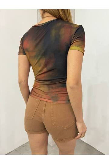 Drabe Yaka Batik Sarı Bluz