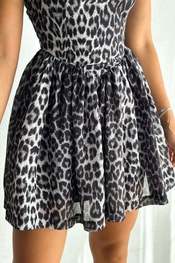 Leopar Desenli Prenses Elbise
