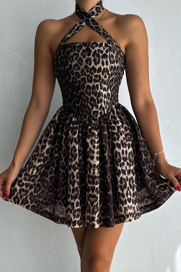 Leopar Desenli Prenses Elbise