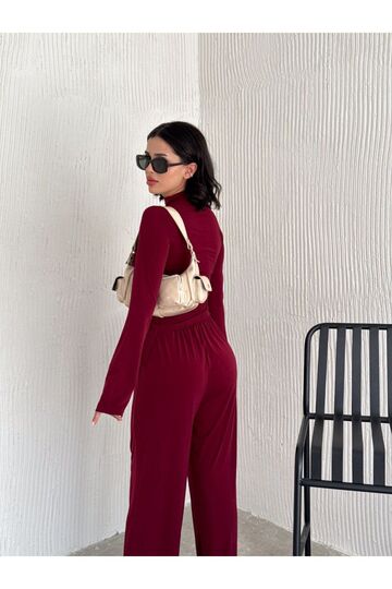 Sandy Kumaş Körüklü Bluz Pantolon İkili Takım