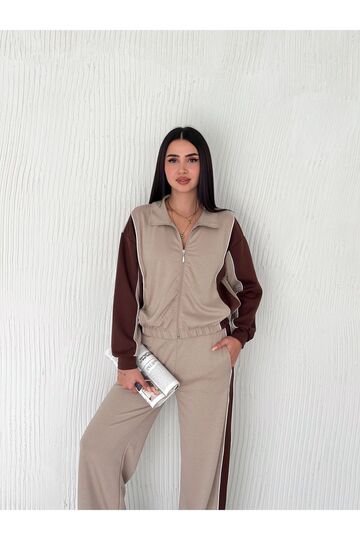 Garnili Biyeli Modal Kumaş Fermuarlı Eşofman Takım