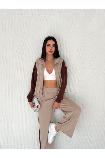 Garnili Biyeli Modal Kumaş Fermuarlı Eşofman Takım