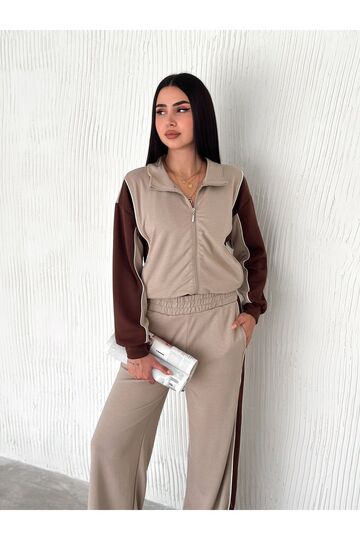 Garnili Biyeli Modal Kumaş Fermuarlı Eşofman Takım