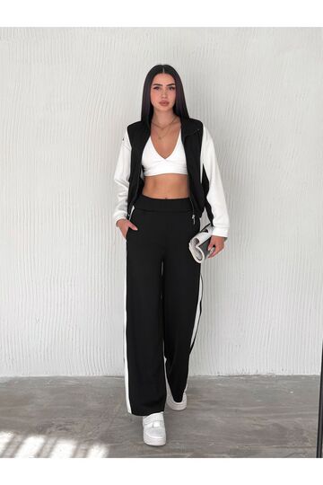 Garnili Modal Kumaş Şerit Detaylı Fermuarlı  Eşofman Takım