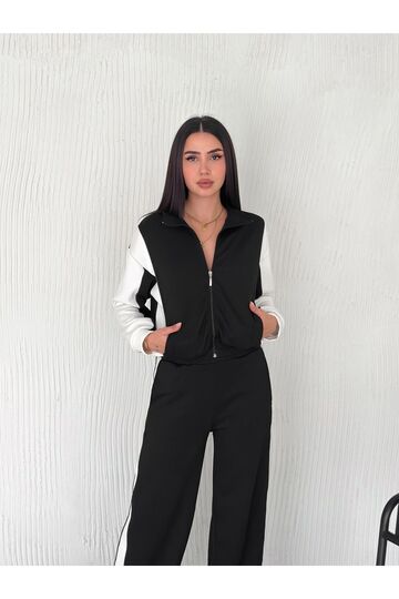 Garnili Modal Kumaş Şerit Detaylı Fermuarlı  Eşofman Takım
