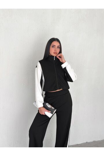 Garnili Modal Kumaş Şerit Detaylı Fermuarlı  Eşofman Takım