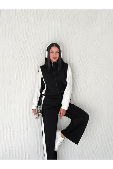 Garnili Modal Kumaş Şerit Detaylı Fermuarlı  Eşofman Takım
