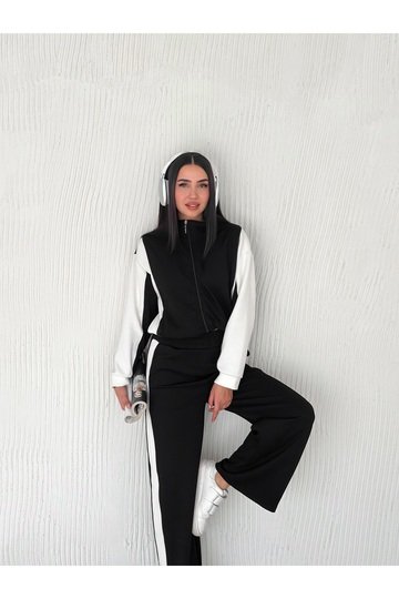 GARNİLİ MODAL KUMAŞ ŞERİT DETAYLI FERMUARLI  EŞOFMAN TAKIM