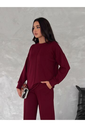 Ters Dikiş Detaylı Modal Kumaş Geniş Paça Eşofman Takım