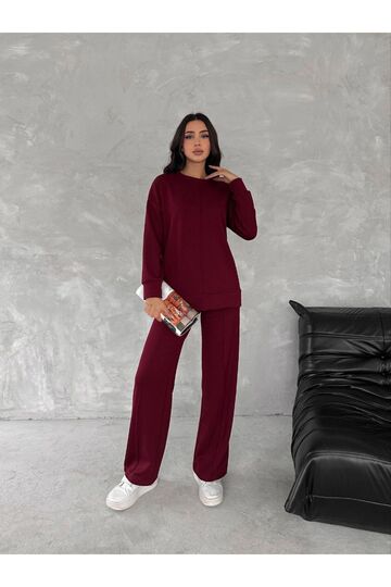 Ters Dikiş Detaylı Modal Kumaş Geniş Paça Eşofman Takım