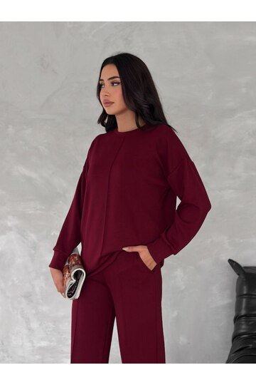 TERS DİKİŞ DETAYLI MODAL KUMAŞ GENİŞ PAÇA EŞOFMAN TAKIM