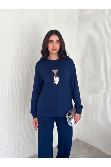 Teddy Nakışlı Modal Fgeniş Paça Eşofman Takım