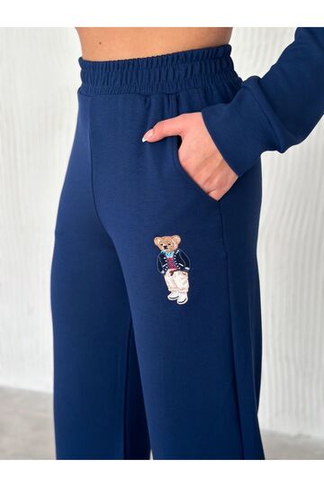 Teddy Nakışlı Modal Fgeniş Paça Eşofman Takım