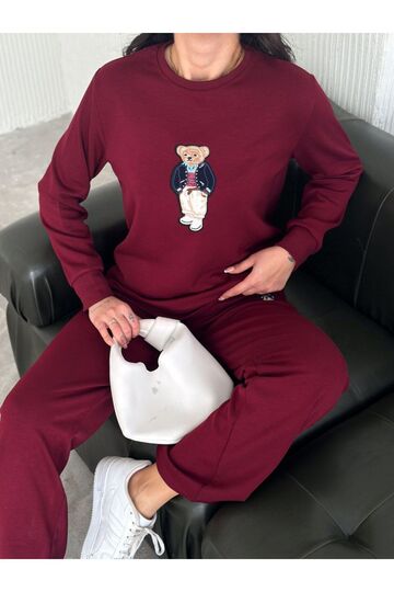 Teddy Nakışlı Modal Fgeniş Paça Eşofman Takım