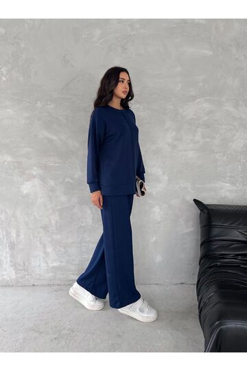 Ters Dikiş Detaylı Modal Kumaş Geniş Paça Eşofman Takım