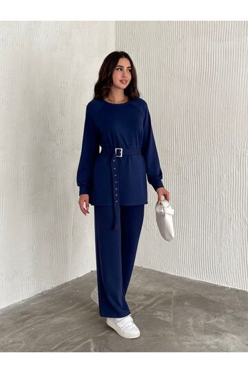 Kemerli Modal Kumaş Geniş Paça Takım