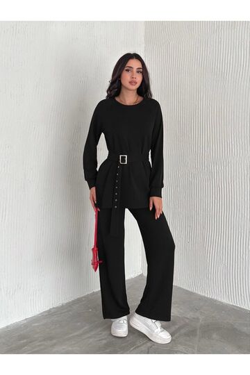 Kemerli Modal Kumaş Geniş Paça Takım