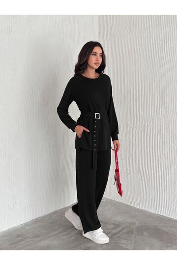 Kemerli Modal Kumaş Geniş Paça Takım