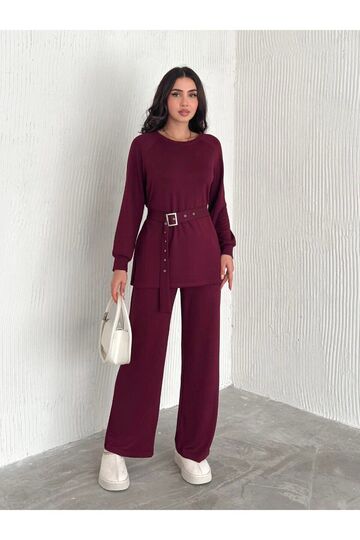 Kemerli Modal Kumaş Geniş Paça Takım