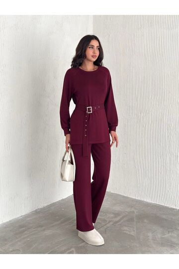 Kemerli Modal Kumaş Geniş Paça Takım
