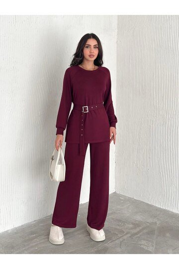 KEMERLİ MODAL KUMAŞ GENİŞ PAÇA TAKIM