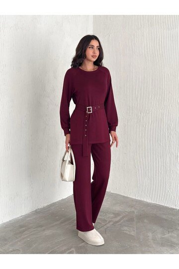 KEMERLİ MODAL KUMAŞ GENİŞ PAÇA TAKIM