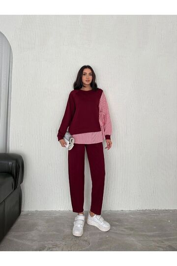 Poplin Bağlamalı Çizgi Detaylı Oversize Modal Kumaş Takım