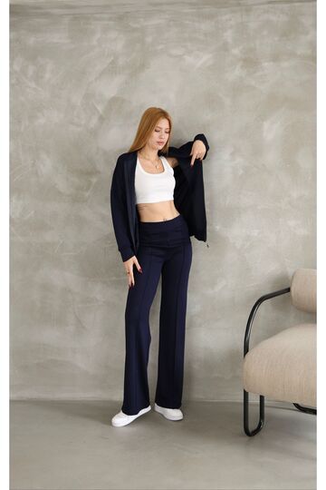 Oversize Fermuarlı Çıma Detaylı  Geniş Paça Modal Kumaş Eşofman Takım