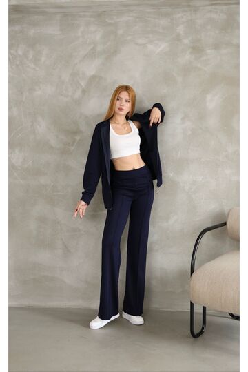Oversize Fermuarlı Çıma Detaylı  Geniş Paça Modal Kumaş Eşofman Takım