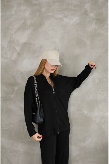 Oversize Fermuarlı Çıma Detaylı  Geniş Paça Modal Kumaş Eşofman Takım