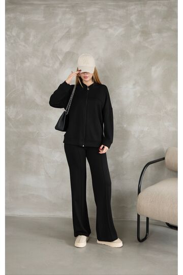 Oversize Fermuarlı Çıma Detaylı  Geniş Paça Modal Kumaş Eşofman Takım