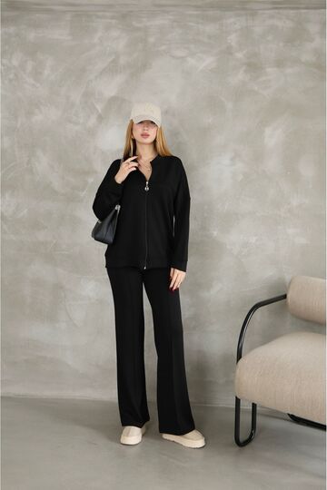 Oversize Fermuarlı Çıma Detaylı  Geniş Paça Modal Kumaş Eşofman Takım