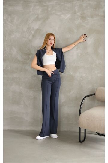 Oversize Fermuarlı Çıma Detaylı  Geniş Paça Modal Kumaş Eşofman Takım