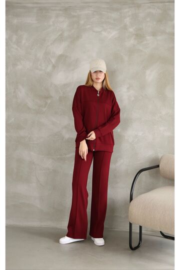 Oversize Fermuarlı Çıma Detaylı  Geniş Paça Modal Kumaş Eşofman Takım