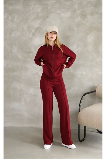Oversize Fermuarlı Çıma Detaylı  Geniş Paça Modal Kumaş Eşofman Takım