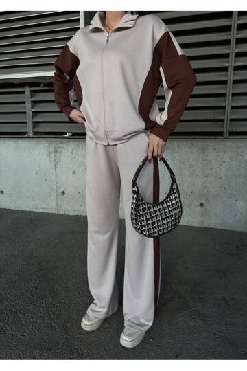 Oversize Garnili Fermuarlı Geniş Paça Modal Kumaş Eşofman Takım