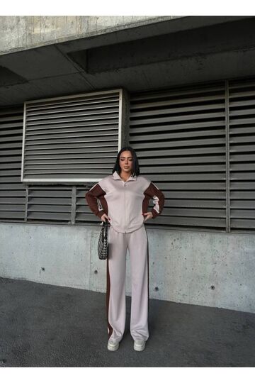 Oversize Garnili Fermuarlı Geniş Paça Modal Kumaş Eşofman Takım