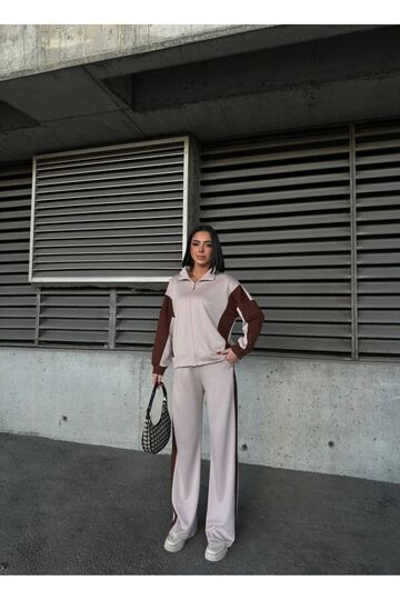 Oversize Garnili Fermuarlı Geniş Paça Modal Kumaş Eşofman Takım